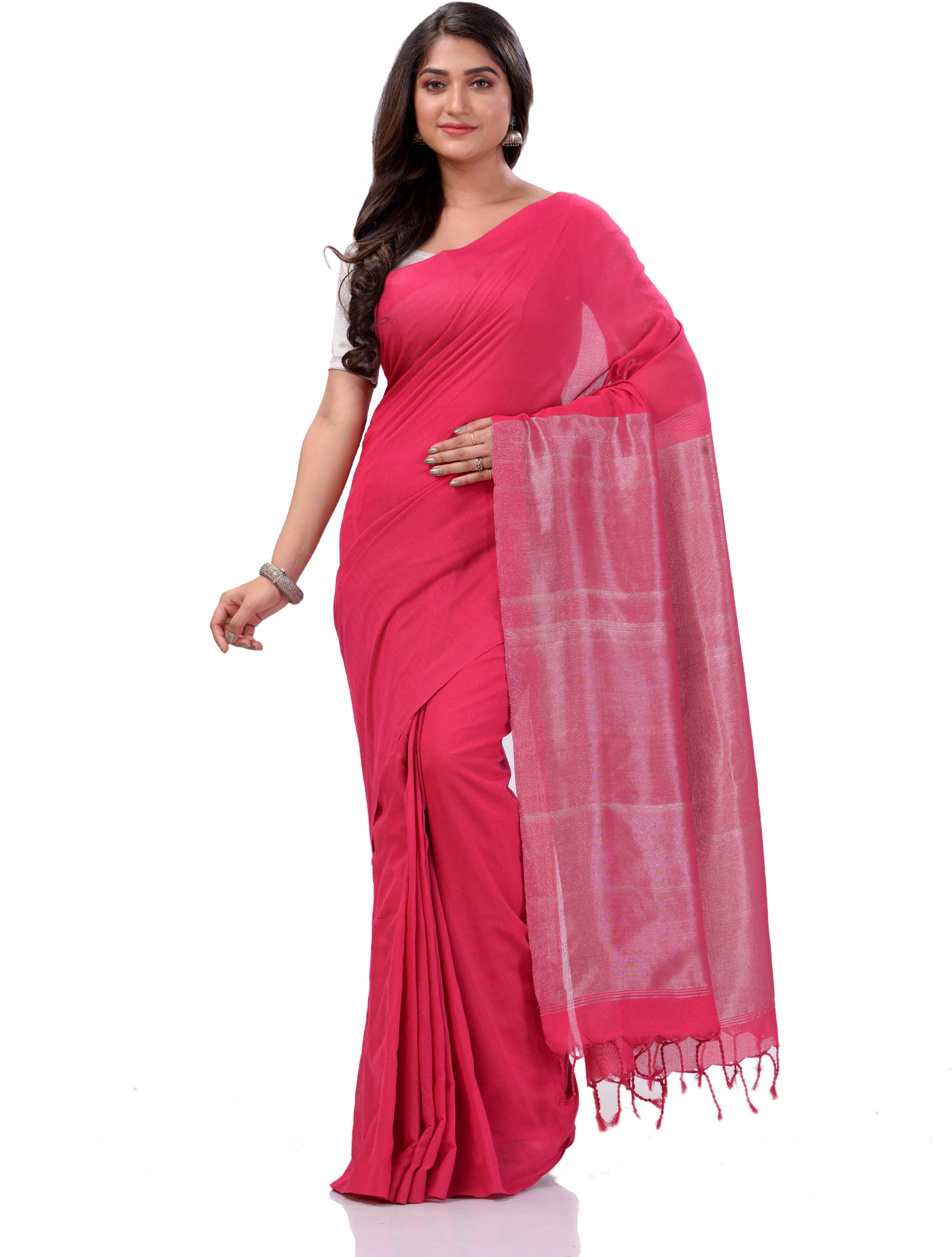 Desh Bidesh Woven Handloom Handloom Pure Cotton Saree (Pink) - Distacart