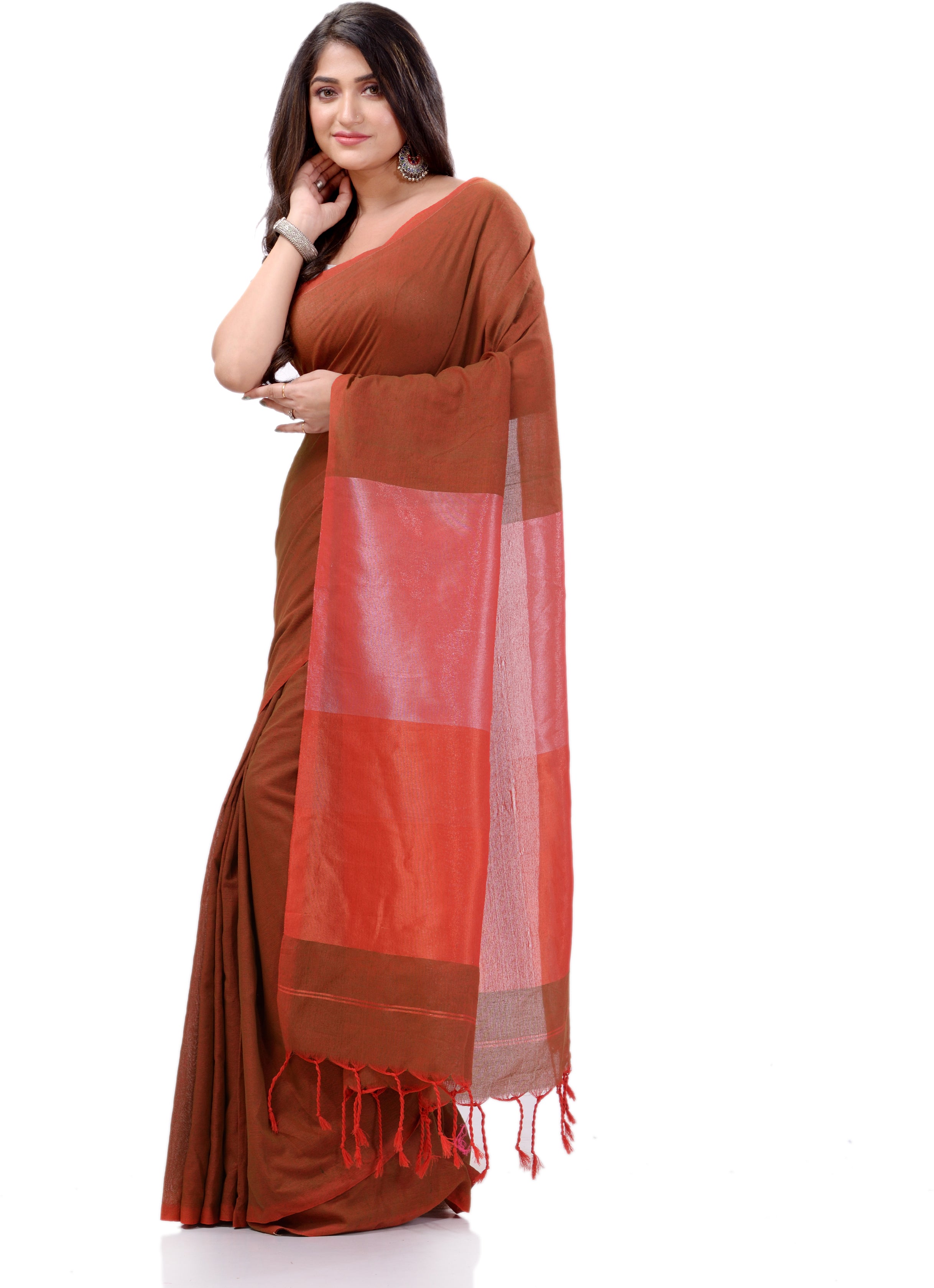 Desh Bidesh Woven Handloom Handloom Pure Cotton Saree (Maroon) - Distacart