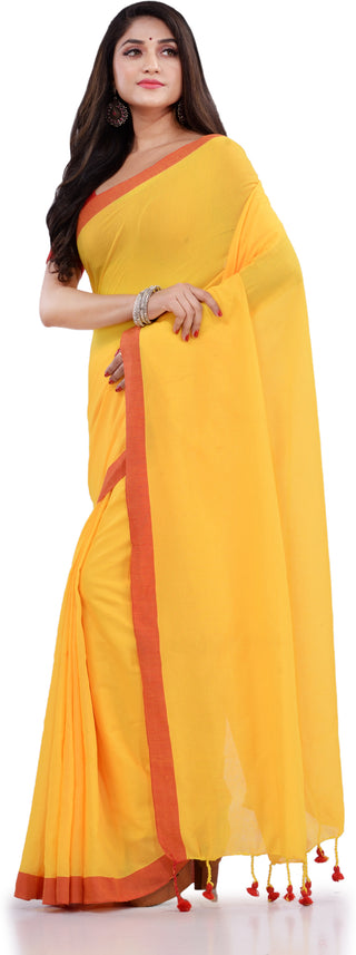 Desh Bidesh Woven Handloom Pure Cotton Saree (Yellow) - Distacart