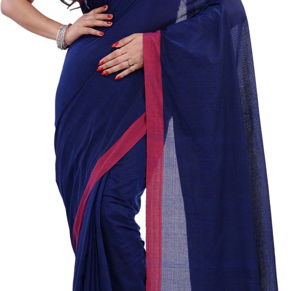 Desh Bidesh Woven Handloom Pure Cotton Saree (Blue) - Distacart