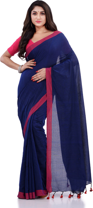 Desh Bidesh Woven Handloom Pure Cotton Saree (Blue) - Distacart