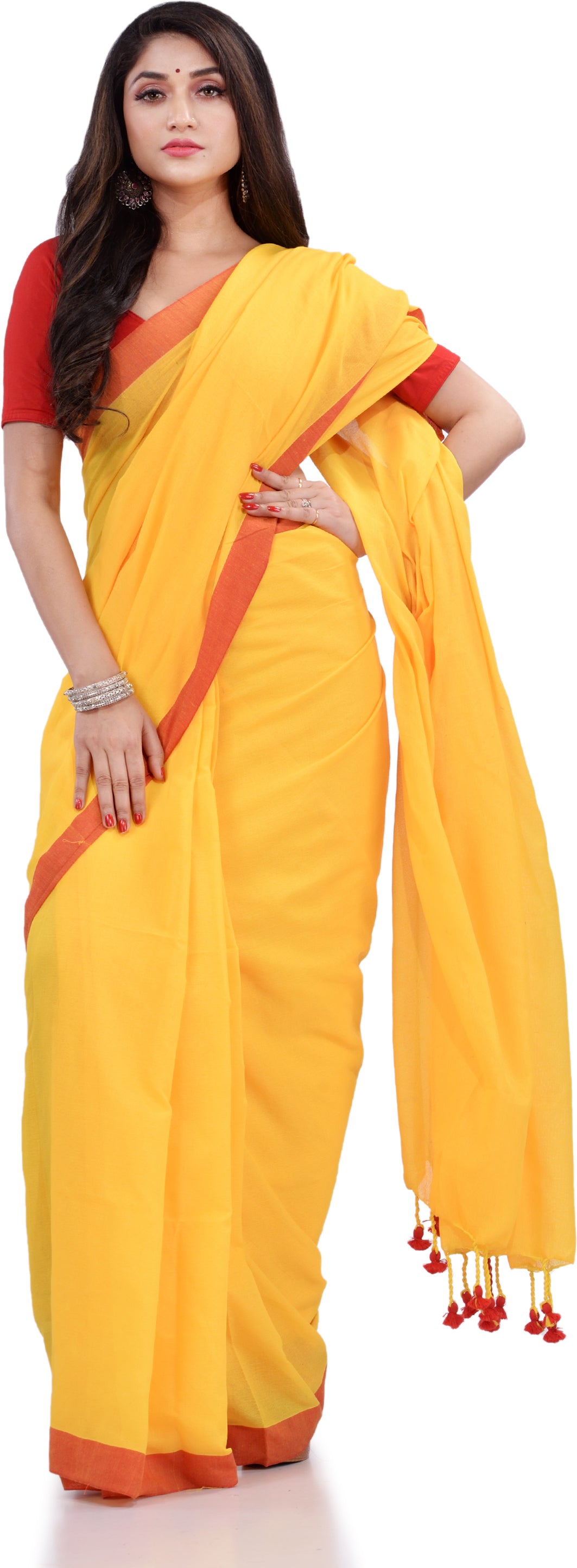 Desh Bidesh Woven Handloom Pure Cotton Saree (Yellow) - Distacart