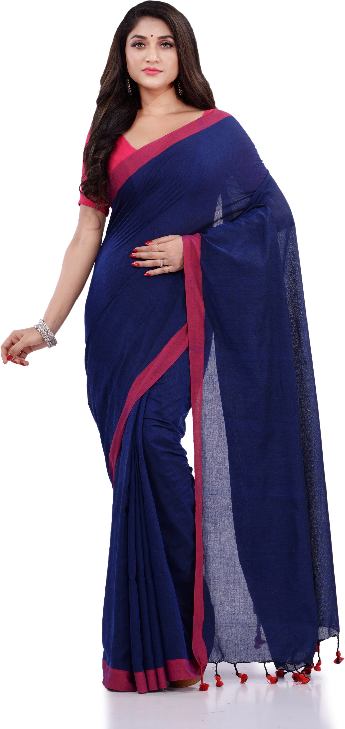Desh Bidesh Woven Handloom Pure Cotton Saree (Blue) - Distacart