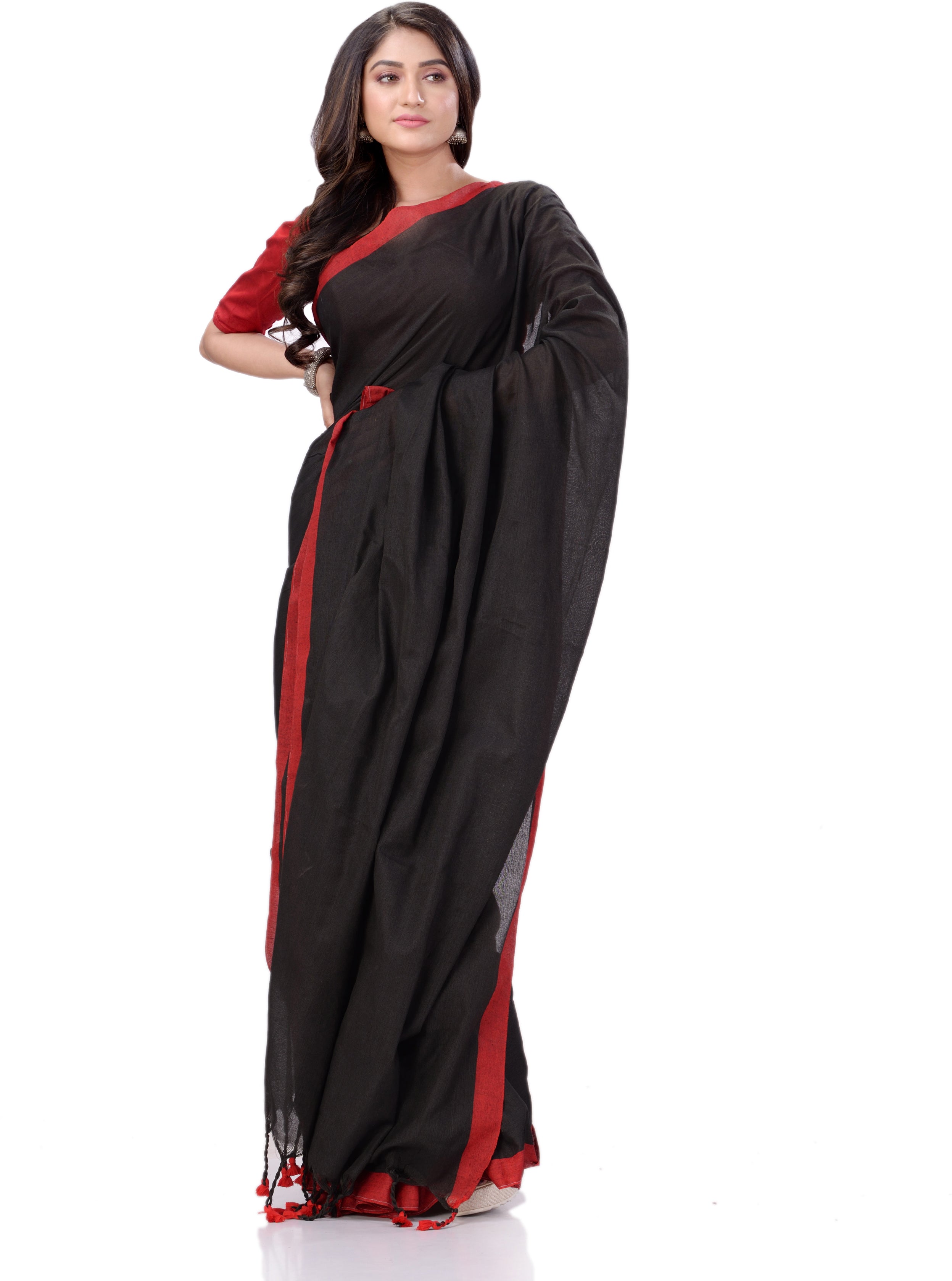 Desh Bidesh Woven Handloom Handloom Pure Cotton Saree (Black) - Distacart