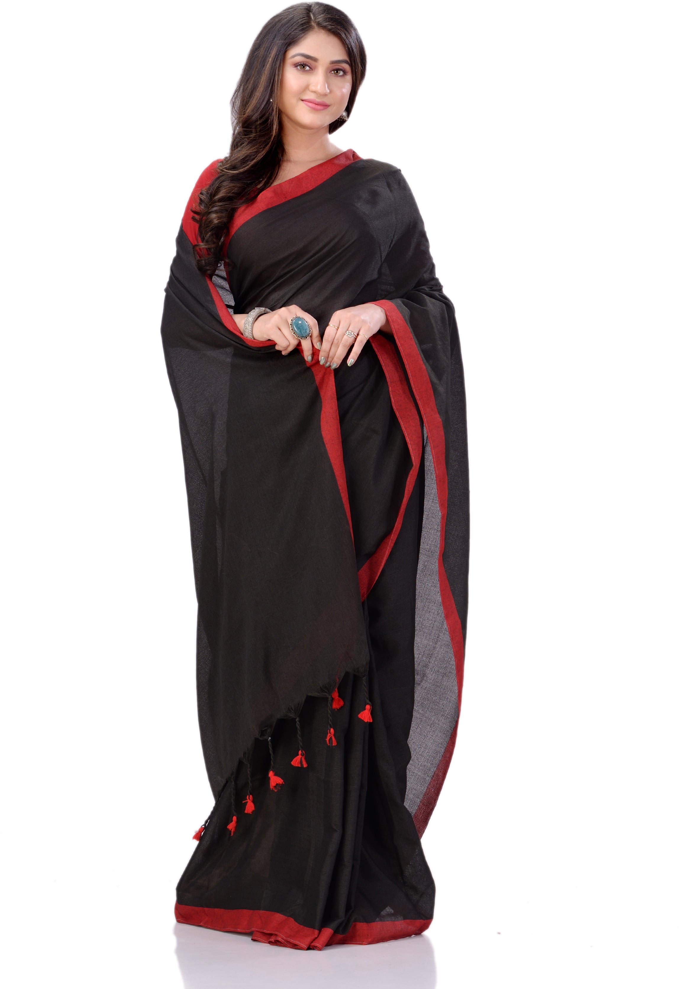 Desh Bidesh Woven Handloom Handloom Pure Cotton Saree (Black) - Distacart