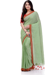 Thumbnail for Desh Bidesh Woven Handloom Handloom Pure Cotton Saree (Green) - Distacart