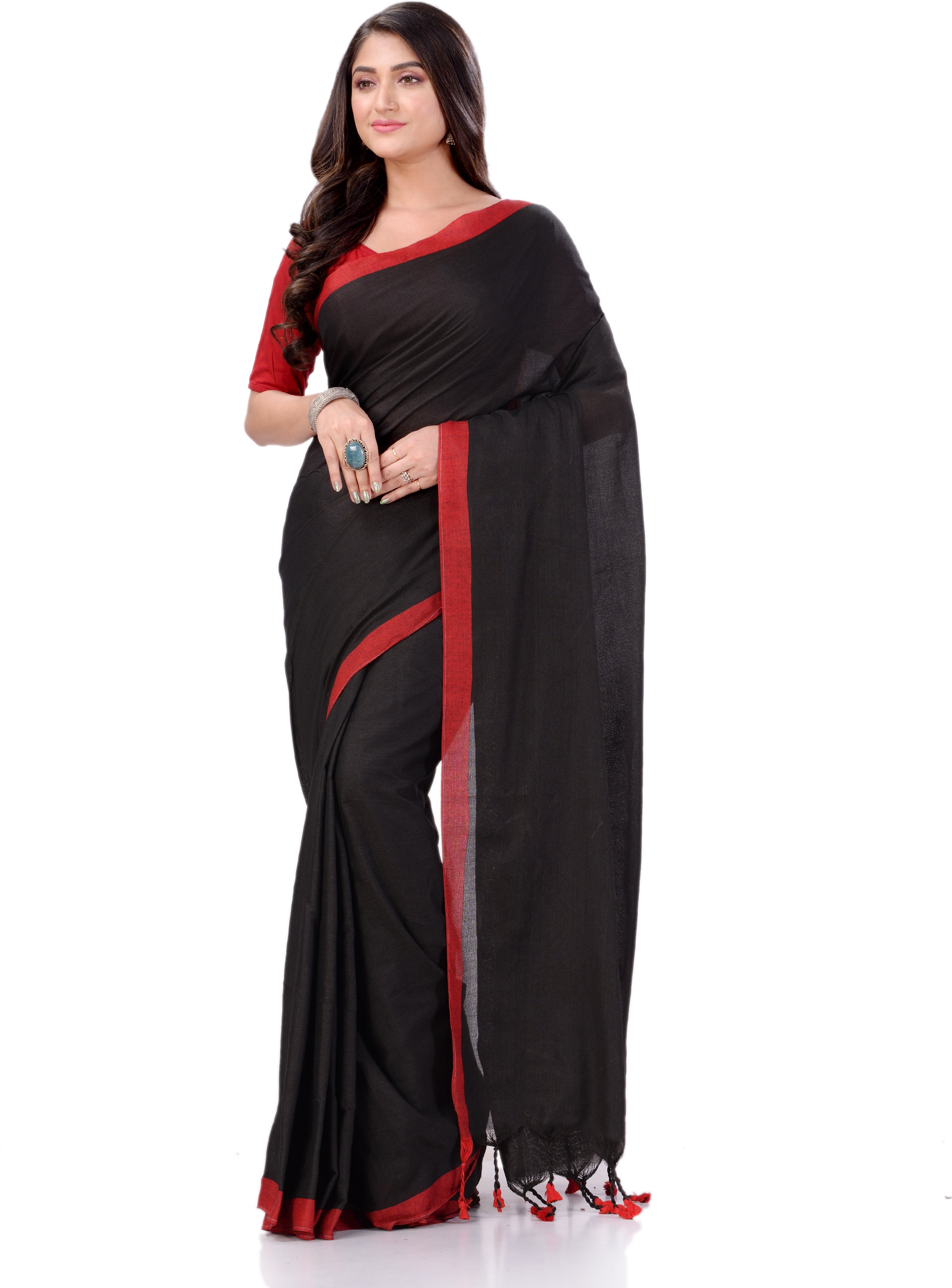 Desh Bidesh Woven Handloom Handloom Pure Cotton Saree (Black) - Distacart