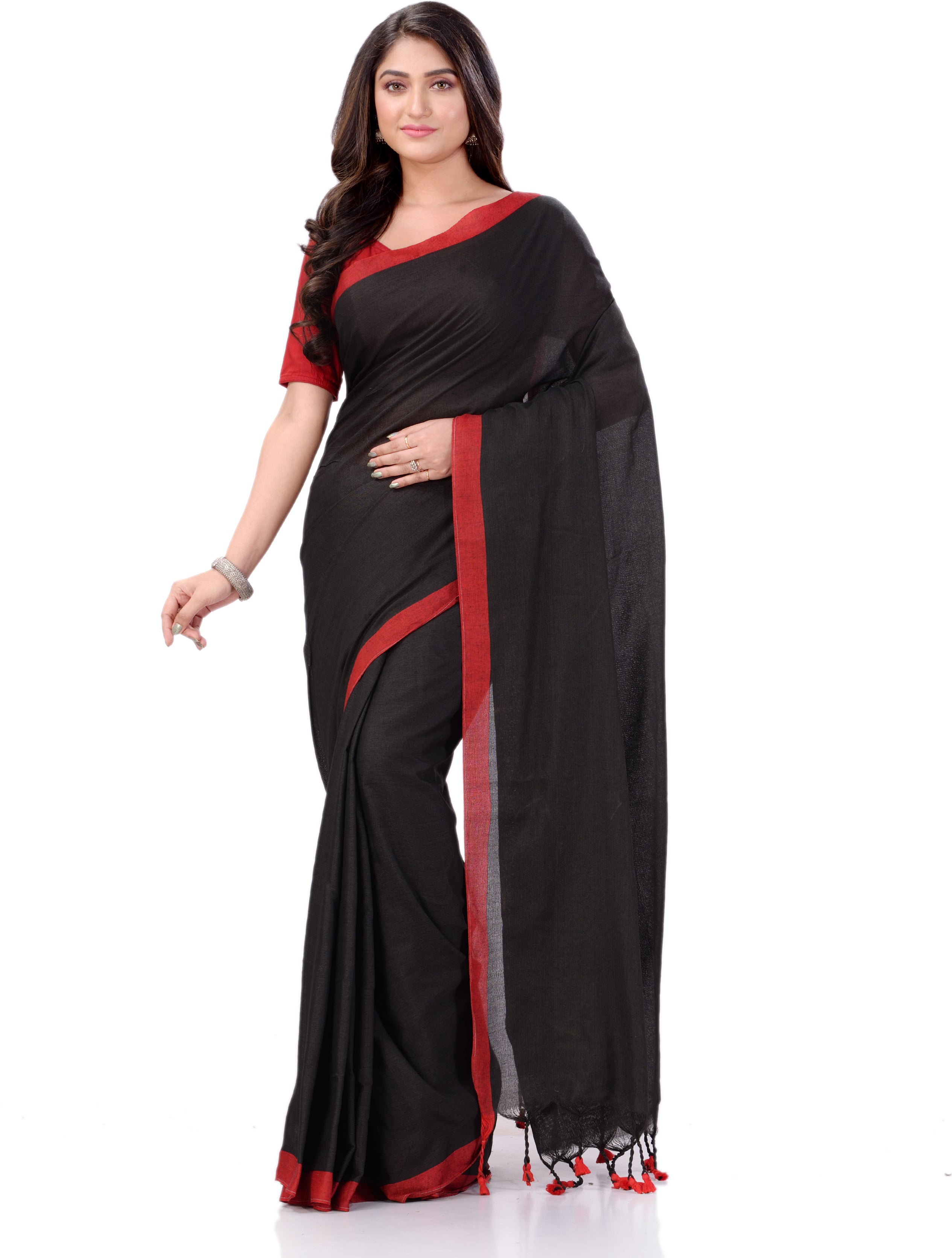 Desh Bidesh Woven Handloom Handloom Pure Cotton Saree (Black) - Distacart