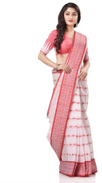 Thumbnail for Desh Bidesh Woven Handloom Handloom Pure Cotton Saree (White) - Distacart