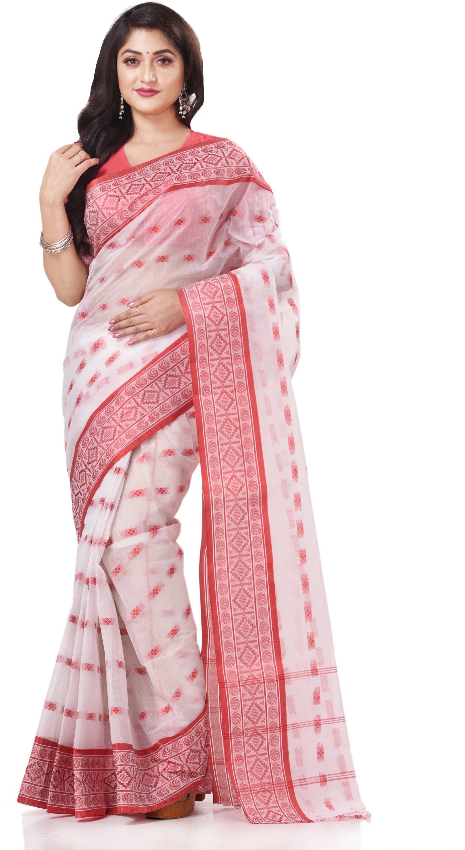 Desh Bidesh Woven Handloom Handloom Pure Cotton Saree (White) - Distacart