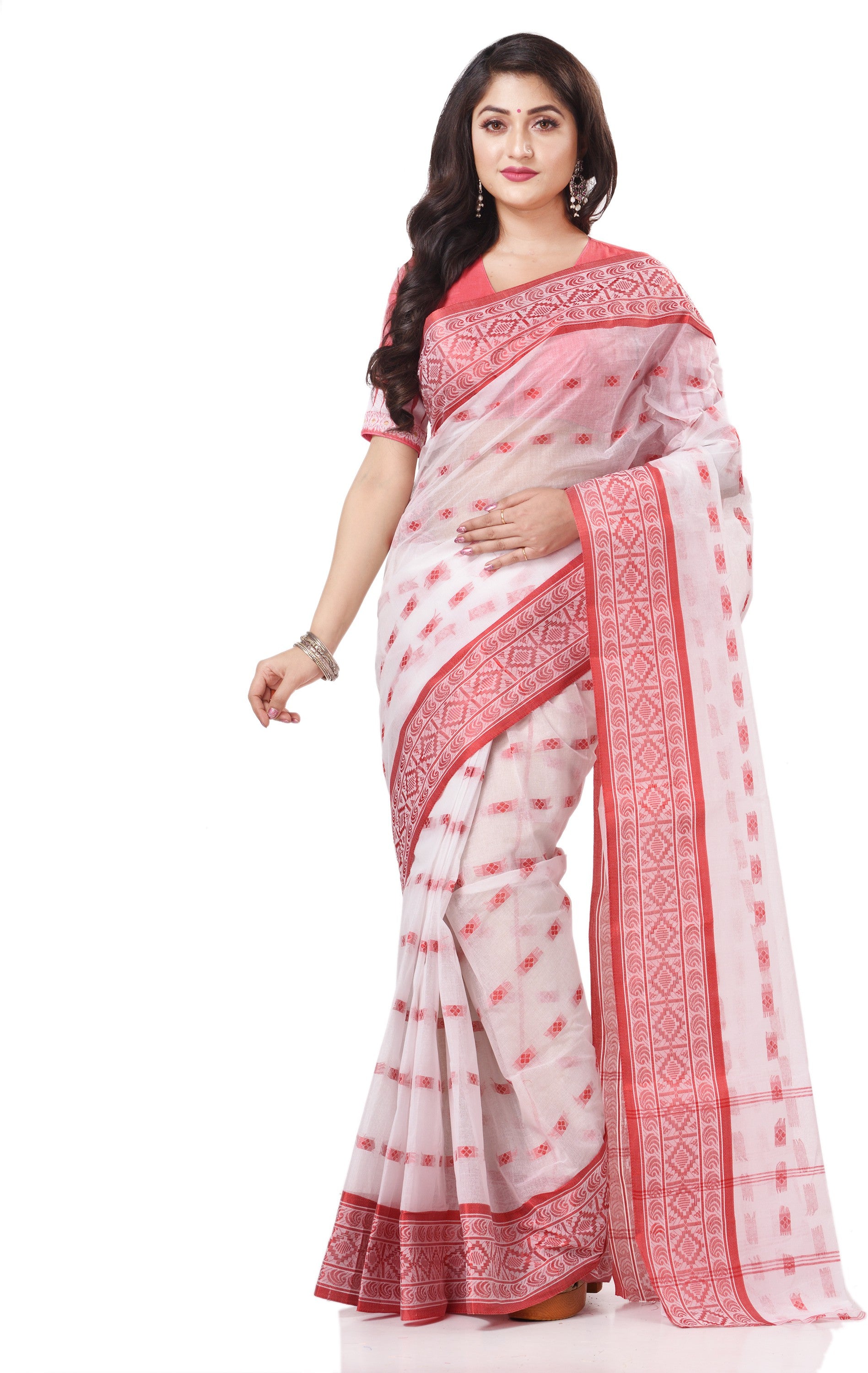Desh Bidesh Woven Handloom Handloom Pure Cotton Saree (White) - Distacart