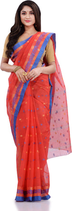 Thumbnail for Desh Bidesh Woven Handloom Pure Cotton Saree (Orange) - Distacart