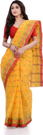 Thumbnail for Desh Bidesh Woven Handloom Pure Cotton Saree (Yellow) - Distacart