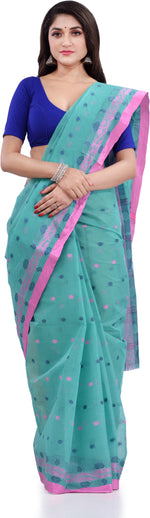 Thumbnail for Desh Bidesh Woven Handloom Pure Cotton Saree (Light Blue) - Distacart