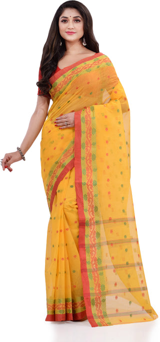 Desh Bidesh Woven Handloom Pure Cotton Saree (Yellow) - Distacart