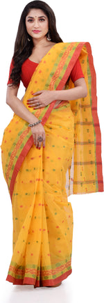 Thumbnail for Desh Bidesh Woven Handloom Pure Cotton Saree (Yellow) - Distacart