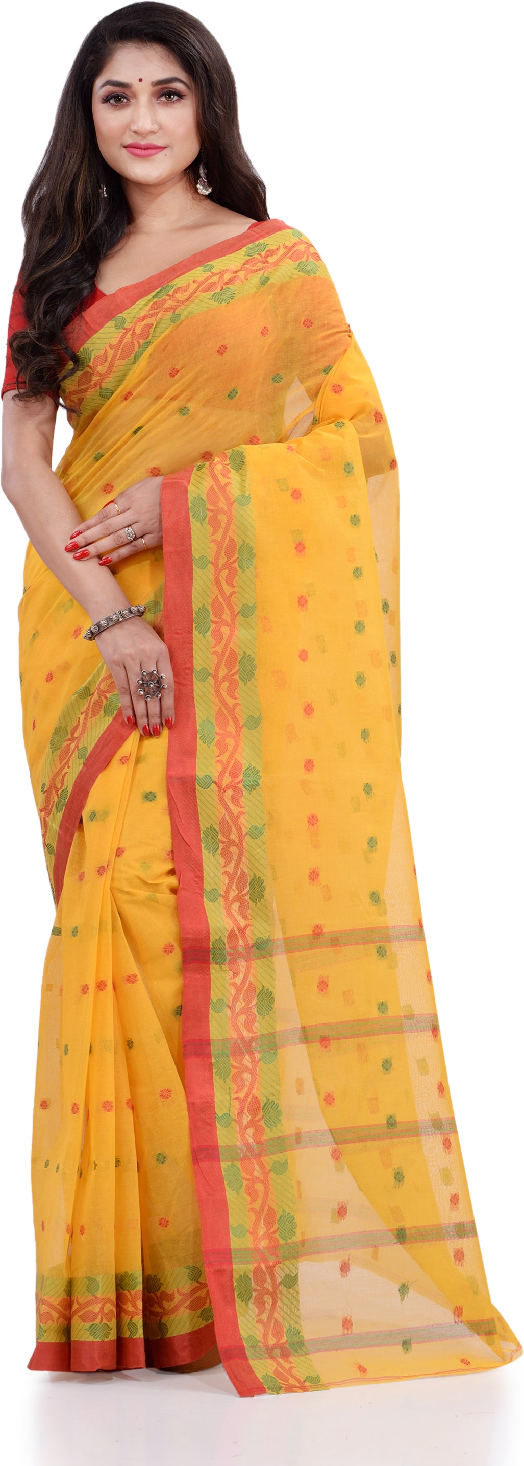 Desh Bidesh Woven Handloom Pure Cotton Saree (Yellow) - Distacart