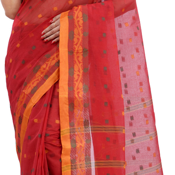 Desh Bidesh Woven Handloom Pure Cotton Saree (Red) - Distacart