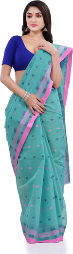 Thumbnail for Desh Bidesh Woven Handloom Pure Cotton Saree (Light Blue) - Distacart