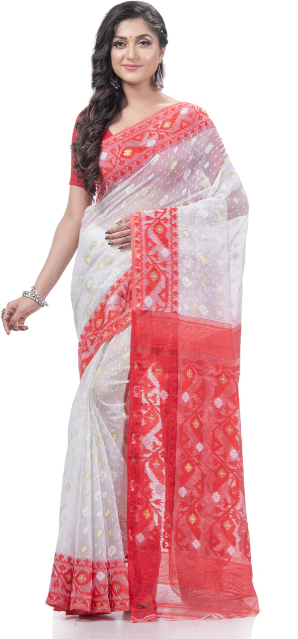 Desh Bidesh Woven Jamdani Pure Cotton Saree (White) - Distacart