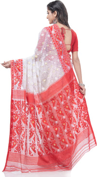 Thumbnail for Desh Bidesh Woven Jamdani Pure Cotton Saree (White) - Distacart