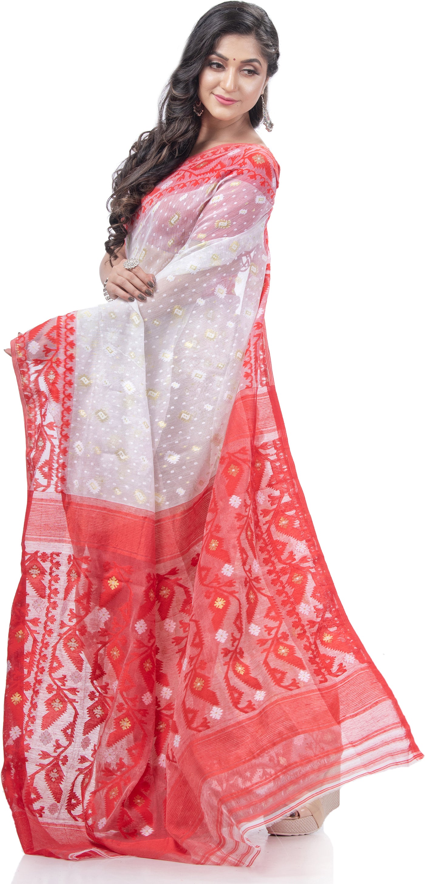 Desh Bidesh Woven Jamdani Pure Cotton Saree (White) - Distacart