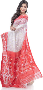 Thumbnail for Desh Bidesh Woven Jamdani Pure Cotton Saree (White) - Distacart