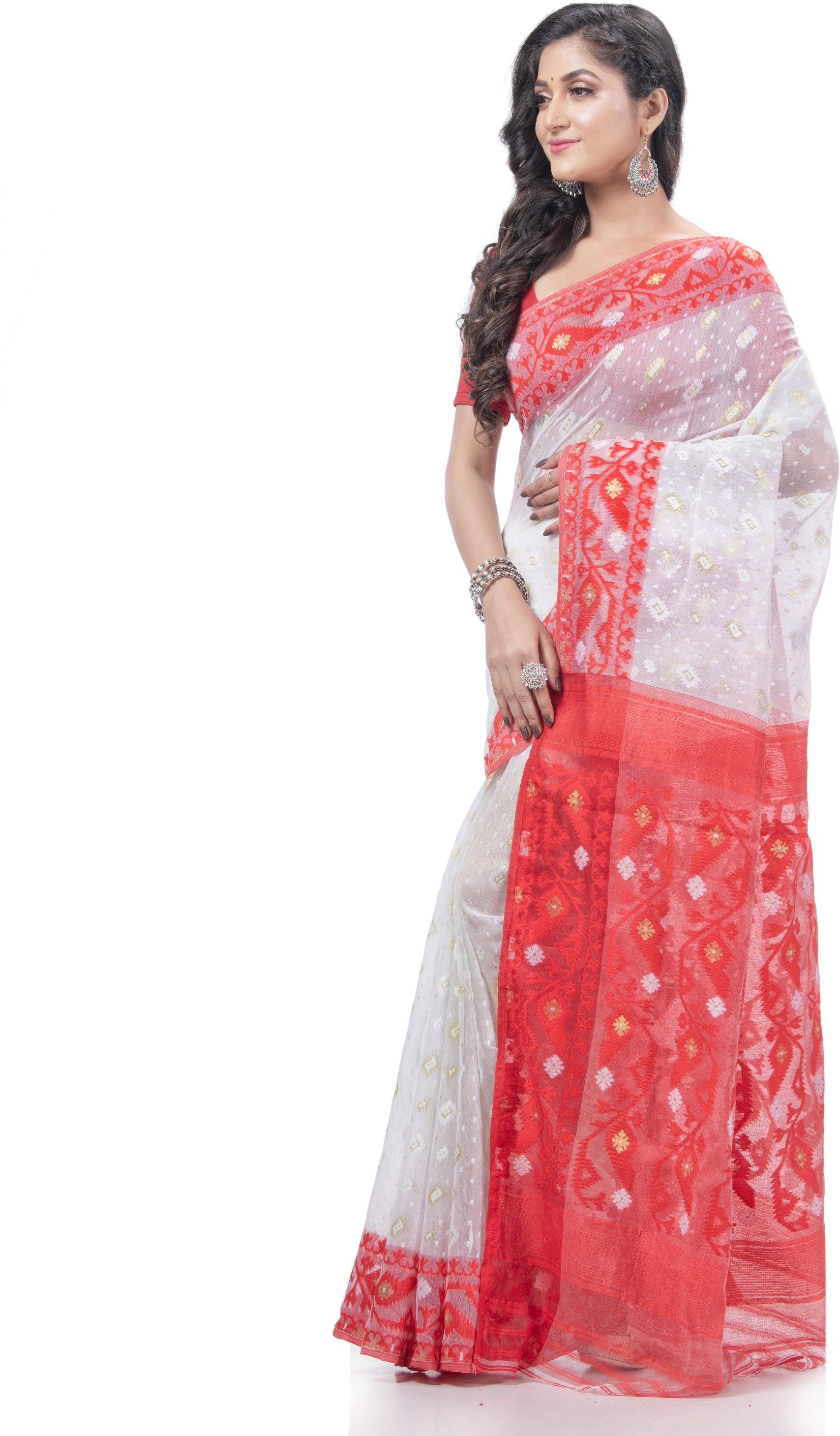 Desh Bidesh Woven Jamdani Pure Cotton Saree (White) - Distacart
