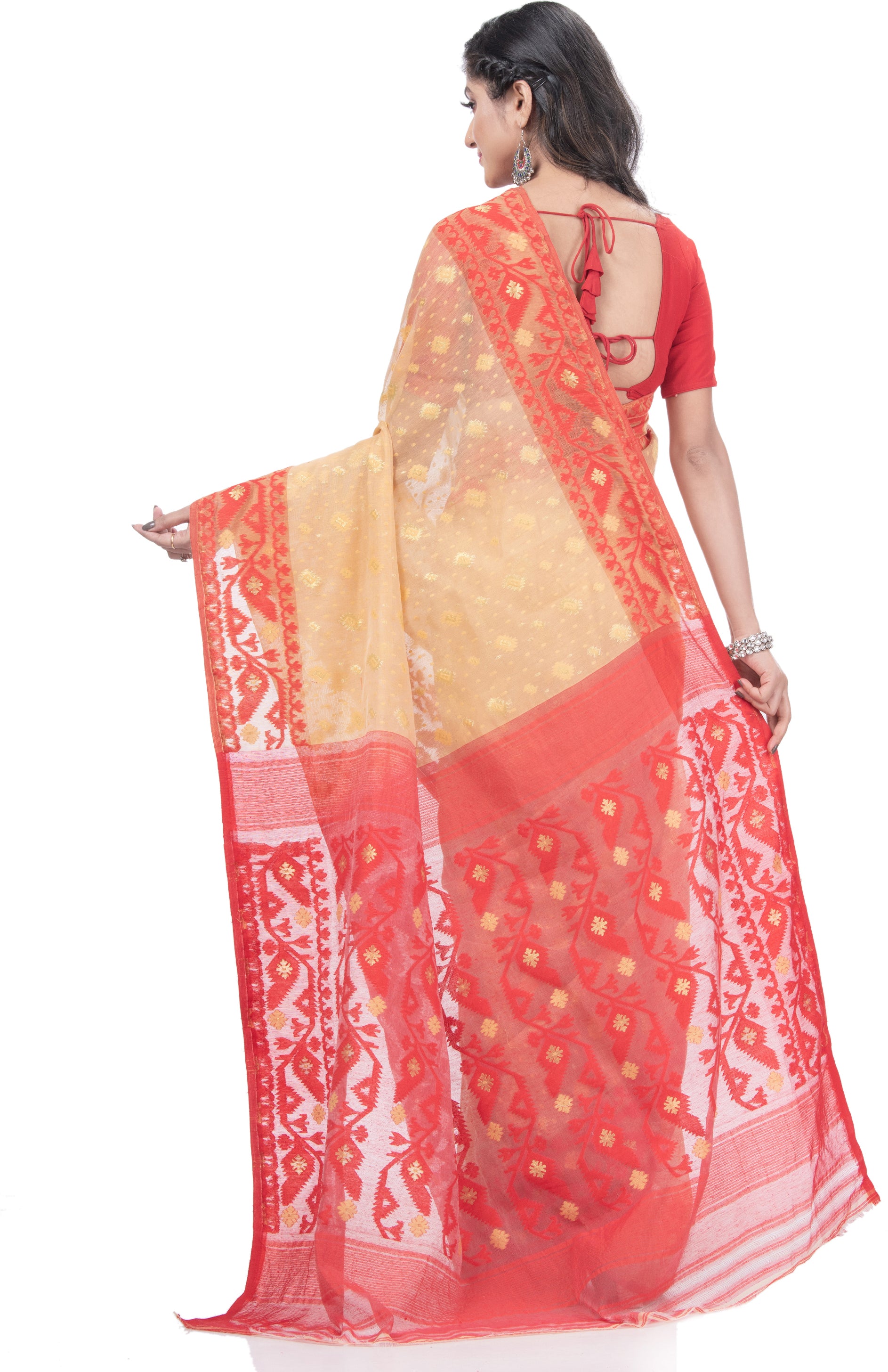 Desh Bidesh Woven Jamdani Handloom Pure Cotton Saree (Cream) - Distacart