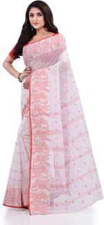 Thumbnail for Desh Bidesh Woven Handloom Pure Cotton Saree (White) - Distacart