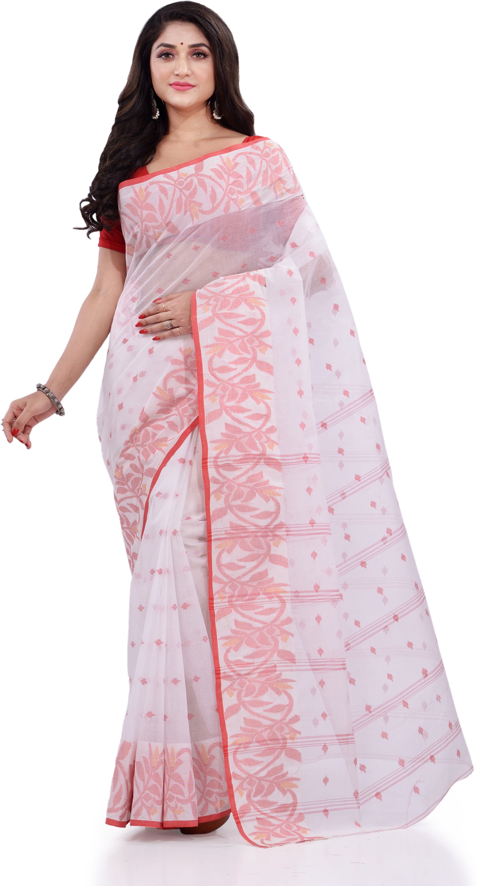 Desh Bidesh Woven Handloom Pure Cotton Saree (White) - Distacart