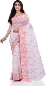 Thumbnail for Desh Bidesh Woven Handloom Pure Cotton Saree (White) - Distacart