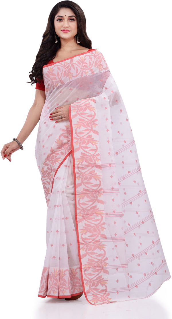Desh Bidesh Woven Handloom Pure Cotton Saree (White) - Distacart