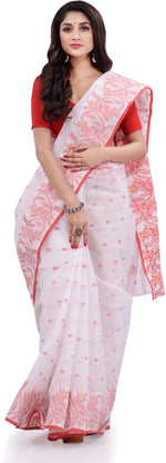Thumbnail for Desh Bidesh Woven Handloom Pure Cotton Saree (White) - Distacart