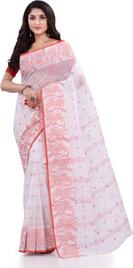 Thumbnail for Desh Bidesh Woven Handloom Pure Cotton Saree (White) - Distacart