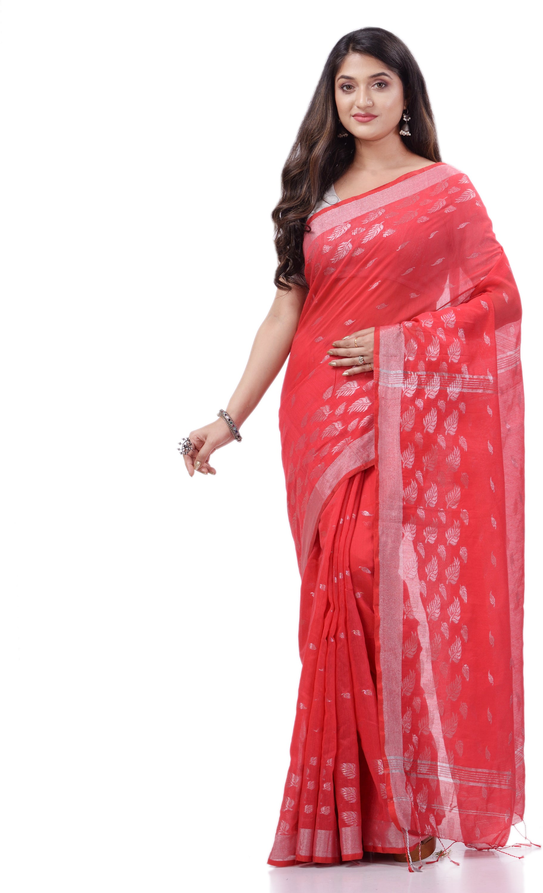 Desh Bidesh Woven Handloom Pure Cotton Saree (Red) - Distacart