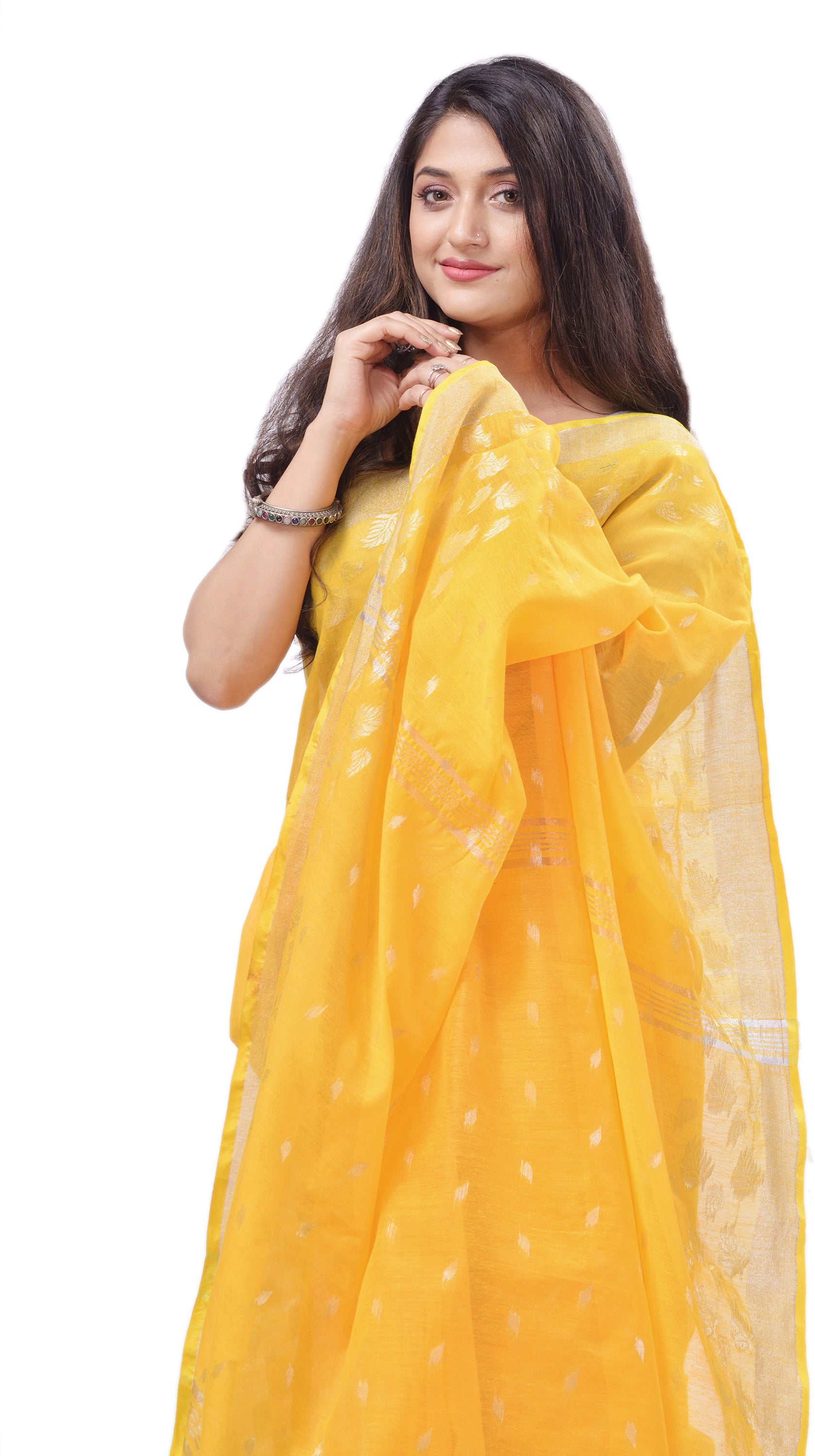 Desh Bidesh Woven Handloom Pure Cotton Saree (Yellow) - Distacart