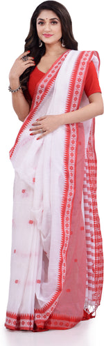 Thumbnail for Desh Bidesh Woven Handloom Pure Cotton Saree (White) - Distacart