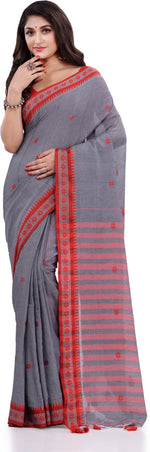 Thumbnail for Desh Bidesh Woven Handloom Pure Cotton Saree (Grey) - Distacart