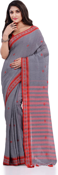Desh Bidesh Woven Handloom Pure Cotton Saree (Grey) - Distacart