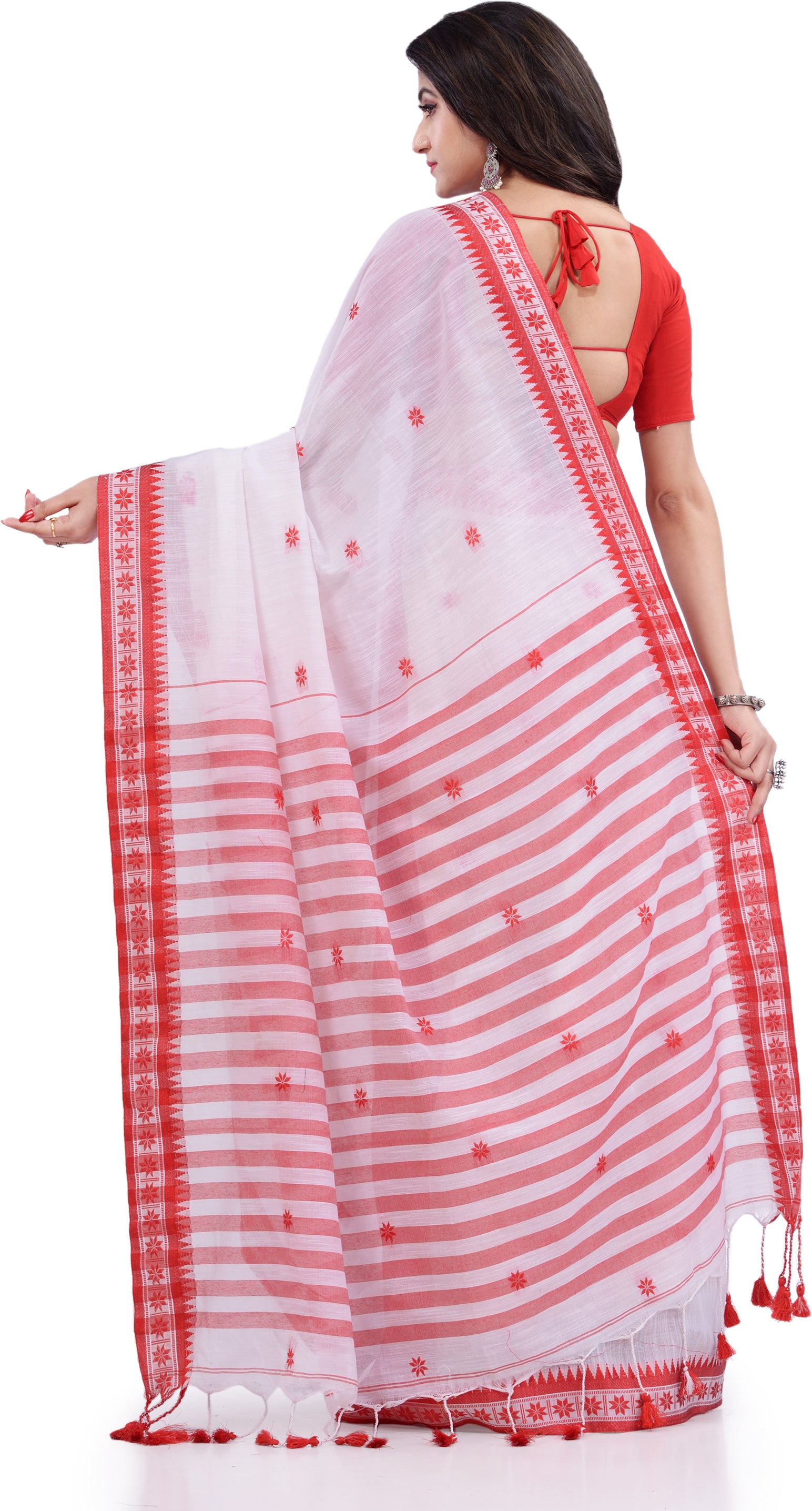 Desh Bidesh Woven Handloom Pure Cotton Saree (White) - Distacart
