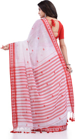 Thumbnail for Desh Bidesh Woven Handloom Pure Cotton Saree (White) - Distacart