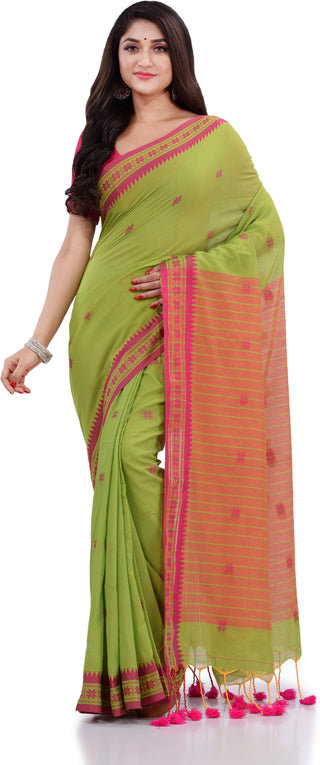 Desh Bidesh Woven Handloom Pure Cotton Saree (Green) - Distacart