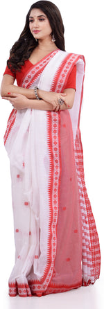 Thumbnail for Desh Bidesh Woven Handloom Pure Cotton Saree (White) - Distacart