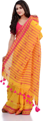 Thumbnail for Desh Bidesh Woven Handloom Pure Cotton Saree (Yellow) - Distacart