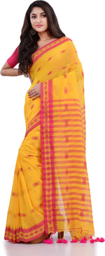 Thumbnail for Desh Bidesh Woven Handloom Pure Cotton Saree (Yellow) - Distacart