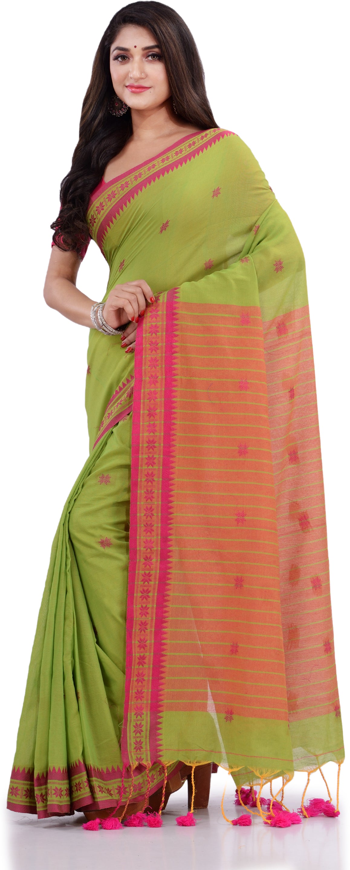Desh Bidesh Woven Handloom Pure Cotton Saree (Green) - Distacart