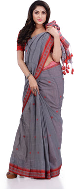 Thumbnail for Desh Bidesh Woven Handloom Pure Cotton Saree (Grey) - Distacart