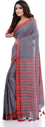 Thumbnail for Desh Bidesh Woven Handloom Pure Cotton Saree (Grey) - Distacart