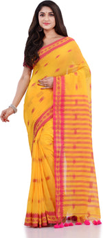 Thumbnail for Desh Bidesh Woven Handloom Pure Cotton Saree (Yellow) - Distacart